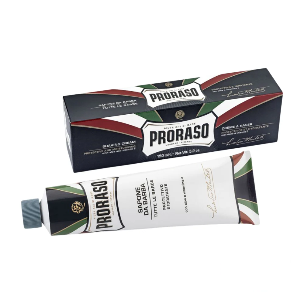 Proraso Shaving Cream Aloe and Vitamin E 150ml in green tube packaging.