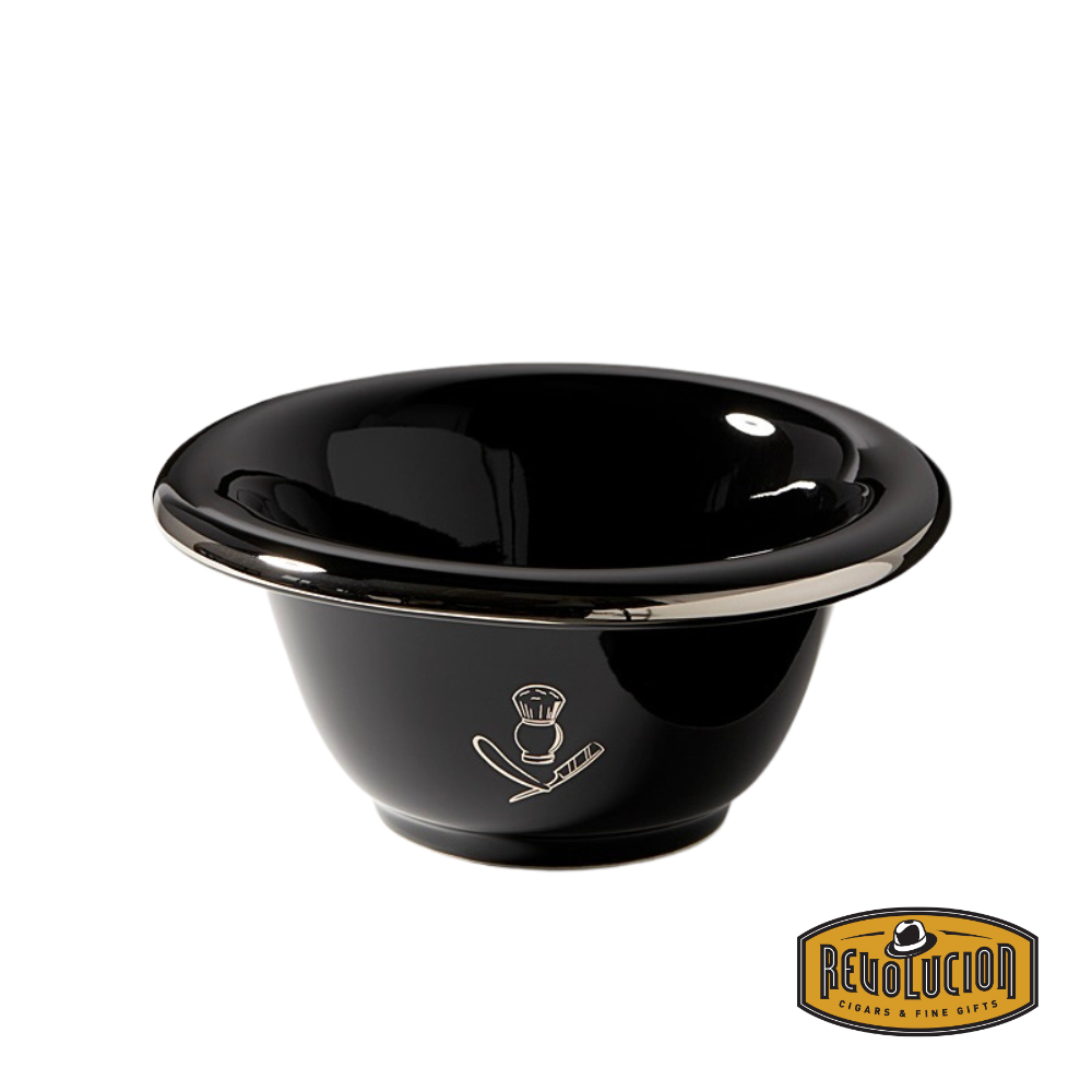 Purebadger Collection Shaving Bowl in sleek black and silver finish, front view.