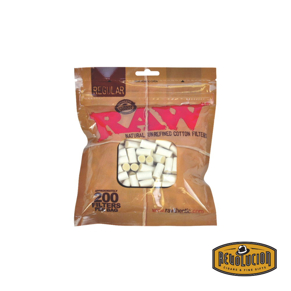 RAW Regular Unrefined 100% Cotton Filters – Pack of 200 natural, chemical-free filters designed for a smoother smoking experience.