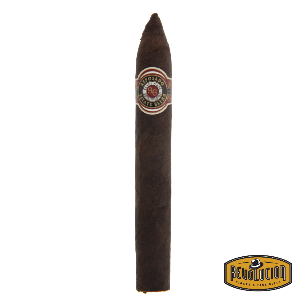 Reposado Estate Blend Maduro Torpedo cigar with medium-full strength and a rich, dark Maduro wrapper, expertly rolled in the Dominican Republic.