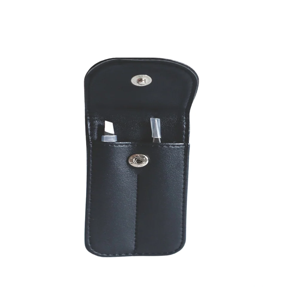 Rockwell Razors Stainless Steel Tweezer Set in leather case, opened to display tools.