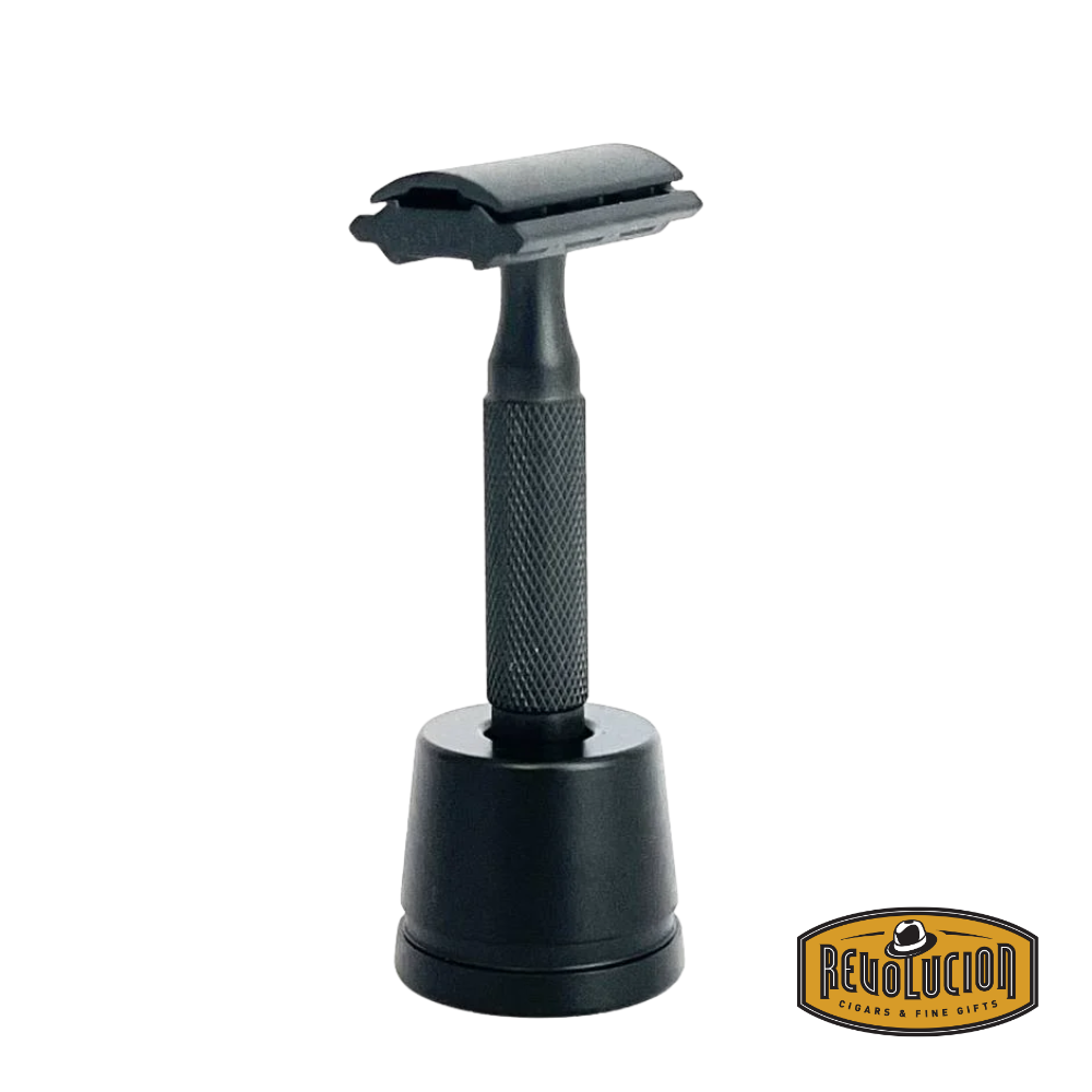 Rockwell Razor Stand Black – holding a Rockwell razor upright.