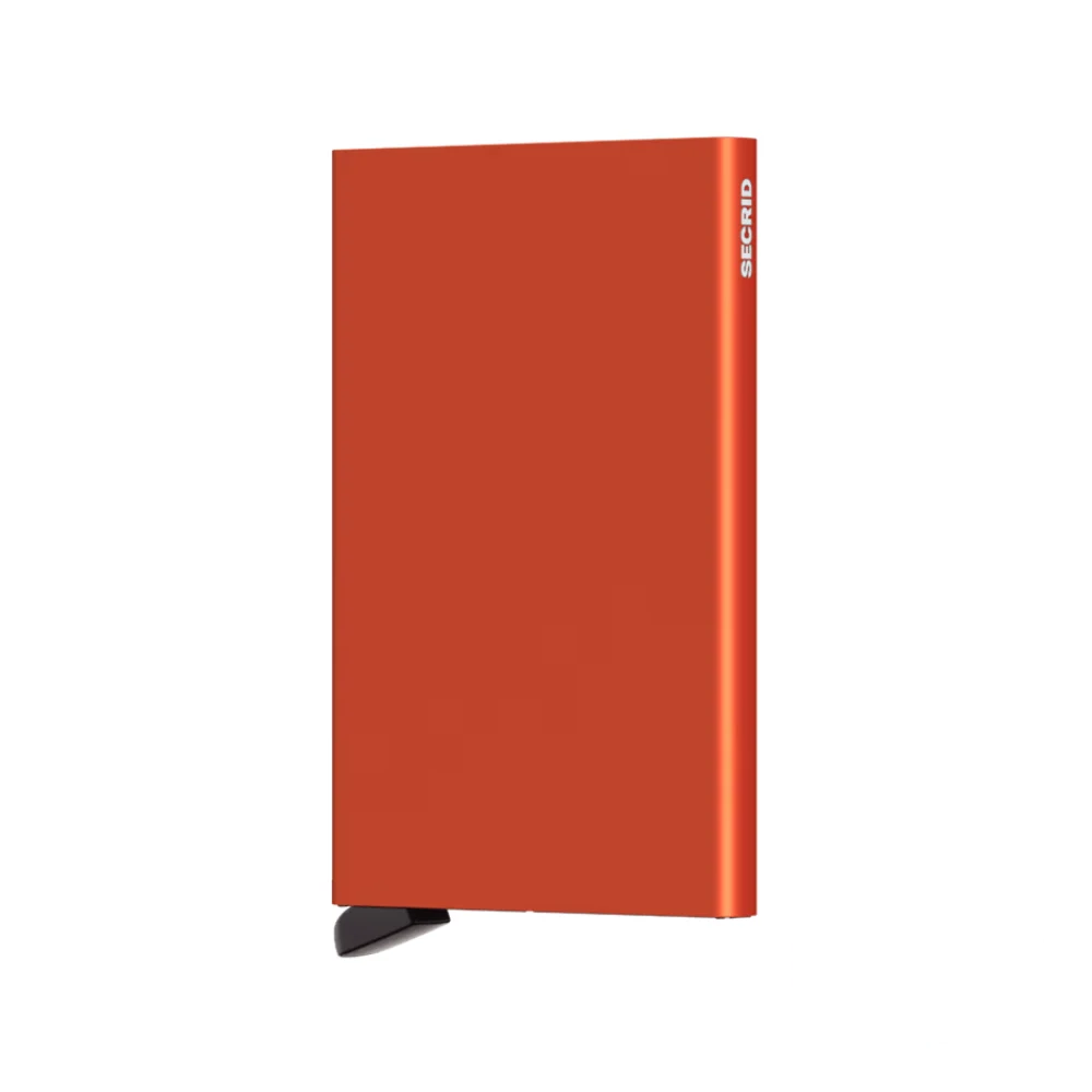 Secrid Aluminium Cardprotector Wallet in vibrant orange, a bold and secure RFID-blocking cardholder for up to six cards.