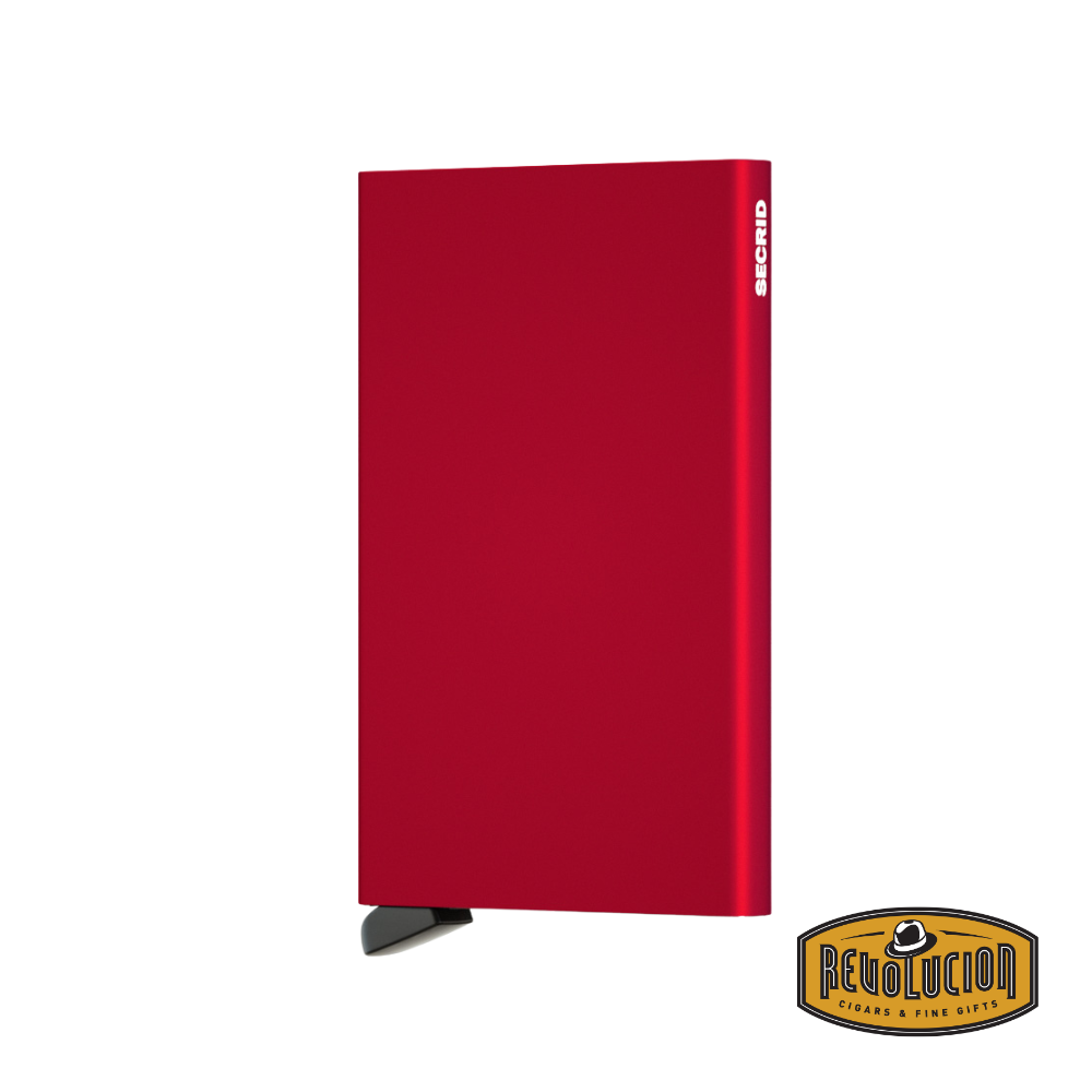 Secrid Aluminium Cardprotector Wallet in bold red, offering RFID protection and easy card access for up to six cards.