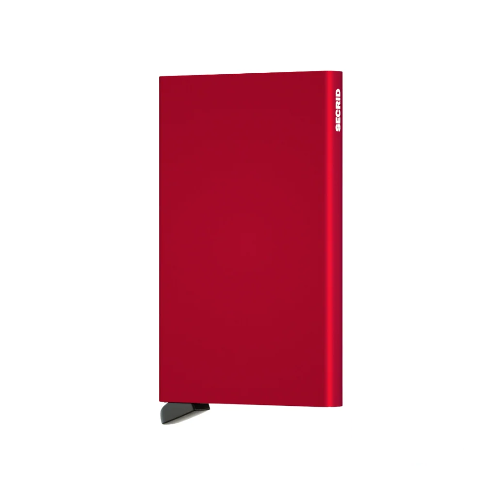 Secrid Aluminium Cardprotector Wallet in bold red, offering RFID protection and easy card access for up to six cards.