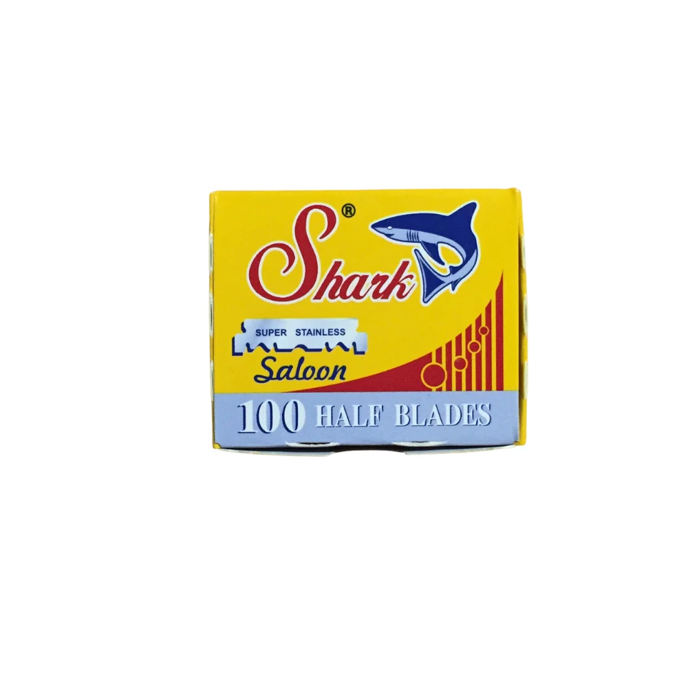 Shark Half Blades 100-pack box designed for use with shavette razors.