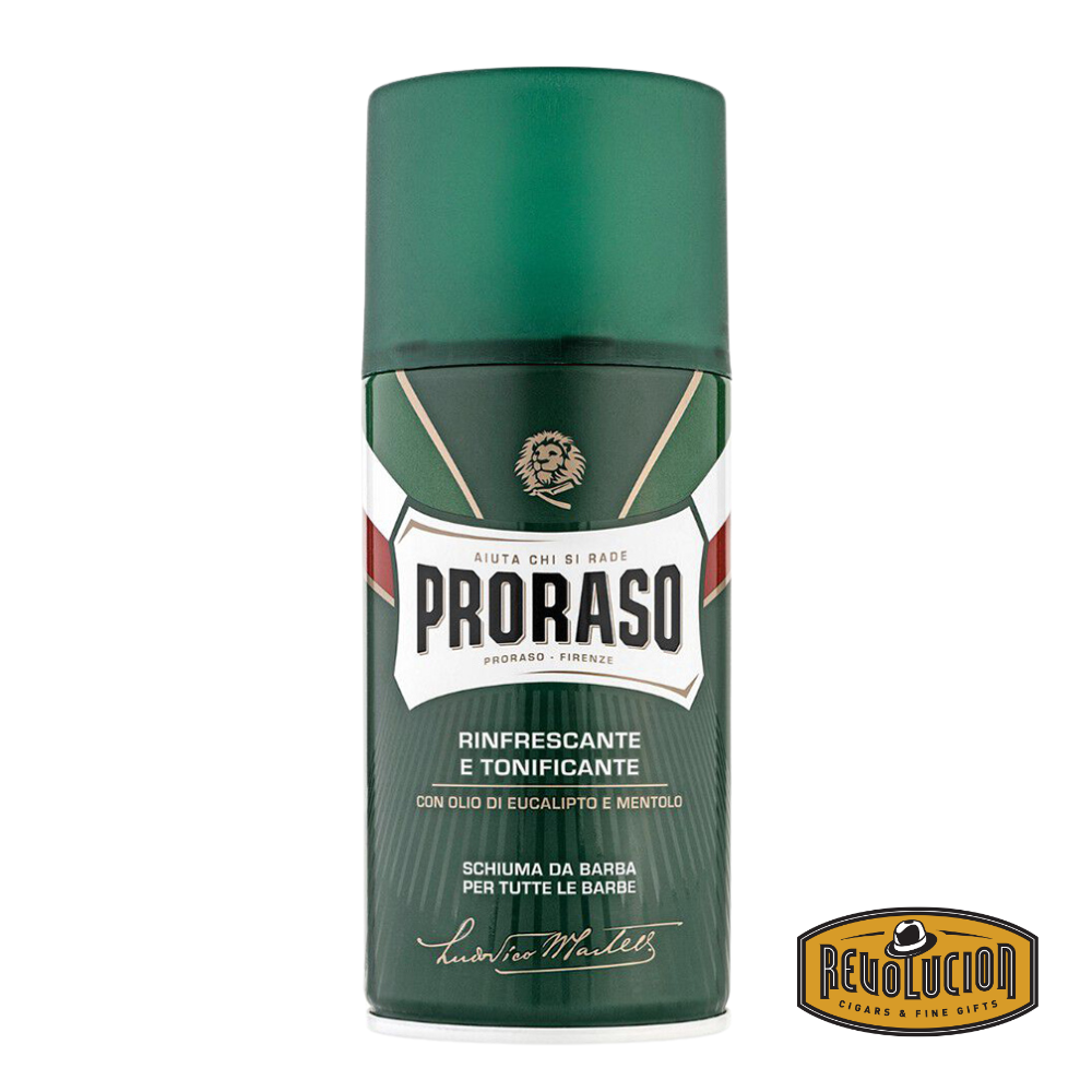 Proraso Shaving Foam for Men with Eucalyptus and Menthol in a green pressurized can.