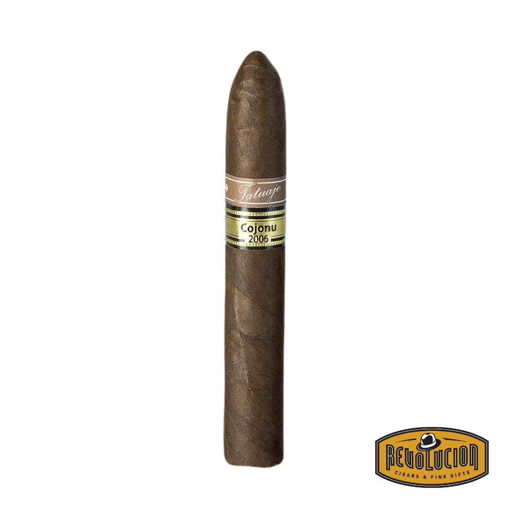 Tatuaje Cafe Cojonu 2006 Figurado Nicaraguan Cigar with box-pressed shape and dark wrapper.