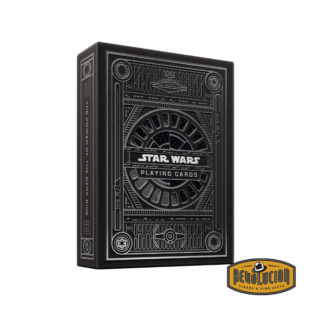 Theory11 Star Wars Silver Edition playing cards displayed with the black box closed, showing silver foil details and Star Wars branding.