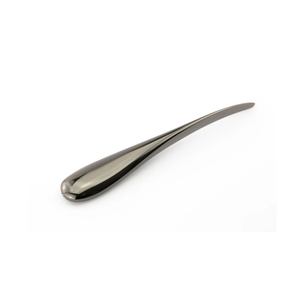 A sleek and modern Troika En Garde letter opener, designed to resemble a fencing foil, featuring a polished metal blade and a spherical handle for an elegant touch.