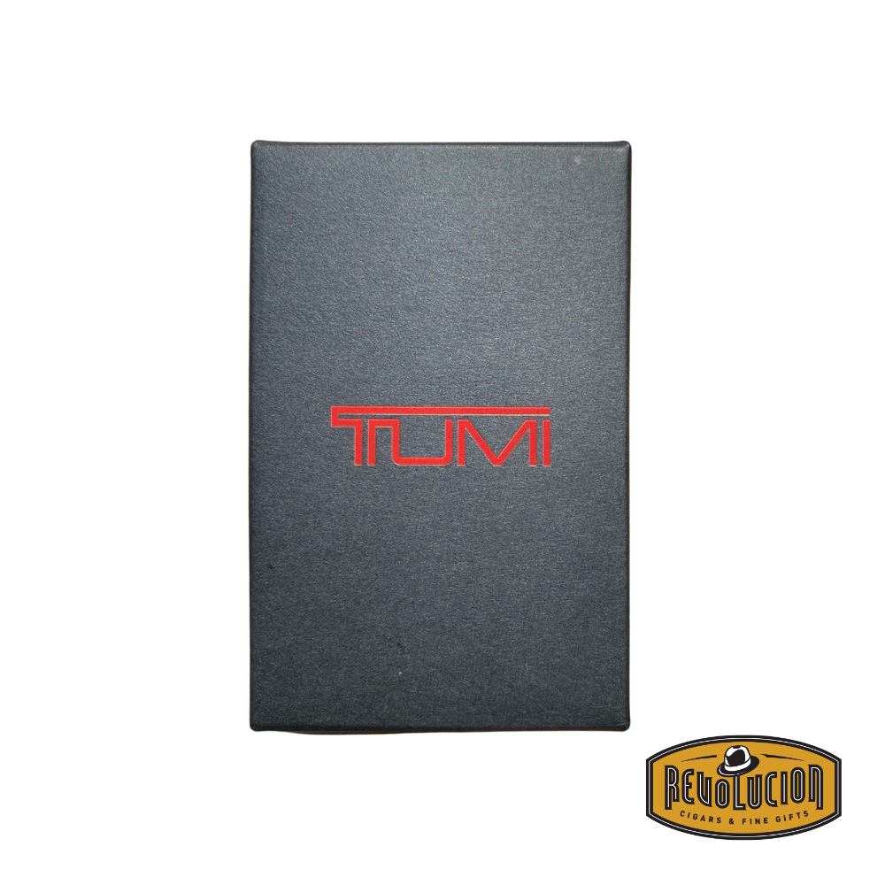 Closed box displaying TUMI logo in black.