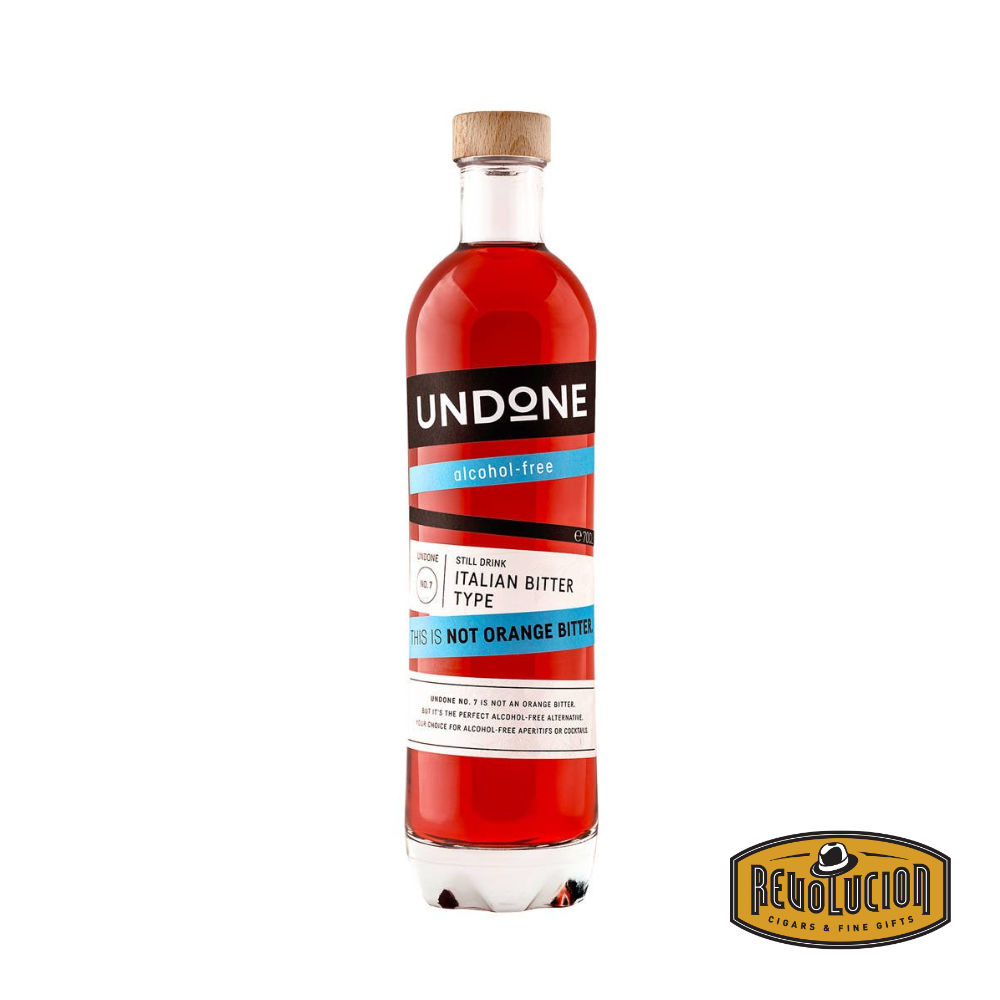 Undone Italian Bitter Aperitif – Not Orange Bitter 700 mL bottle, featuring a bold red-orange hue and an eye-catching label that evokes classic Italian aperitif style.