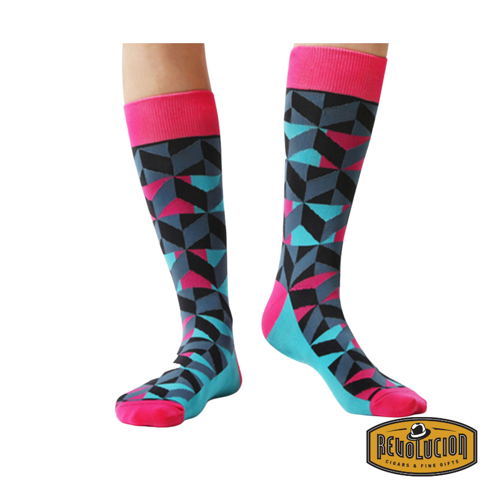 Uptown Pink Freud calf-length cotton socks, a trendy unisex design featuring a clever and artistic Freud-inspired pattern, blending humor with comfort and style.