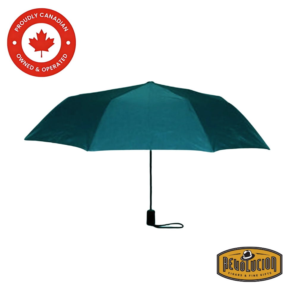 Short dark teal Vancouver Line umbrella with a minimalist design and a sturdy, weather-resistant build.