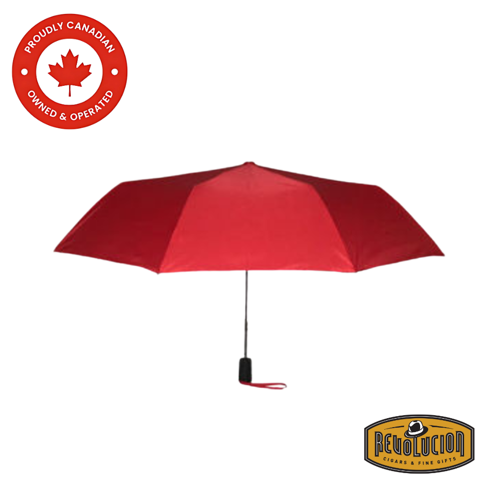 The Vancouver Umbrella Auto Mini in striking red, featuring a compact and lightweight design with an automatic open function, sturdy ribs, and a wind-resistant canopy for everyday rain protection.