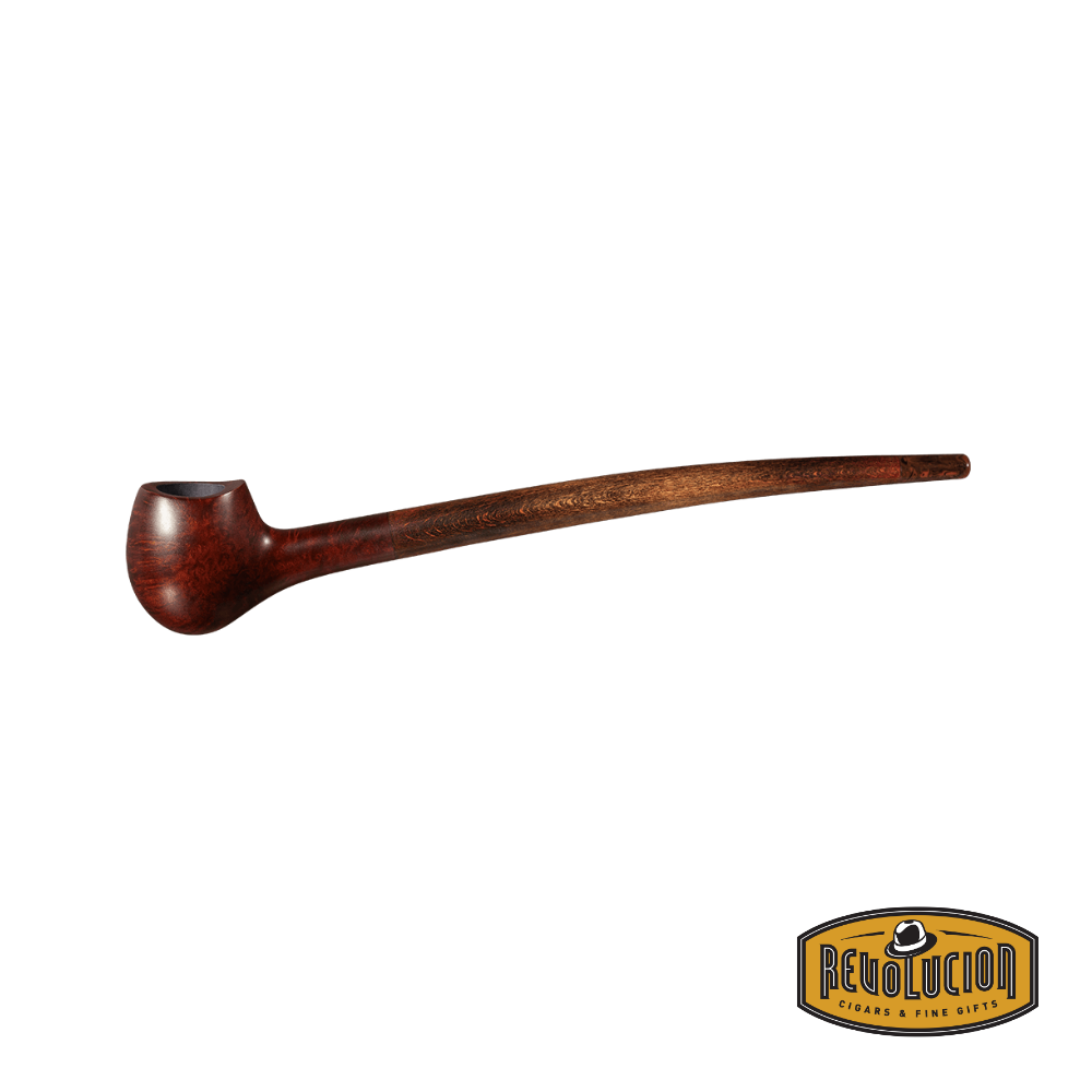 Side view of the Vauen Auenland Toman Tobacco Pipe, featuring its long churchwarden stem and rustic briar bowl for a classic, elegant look.