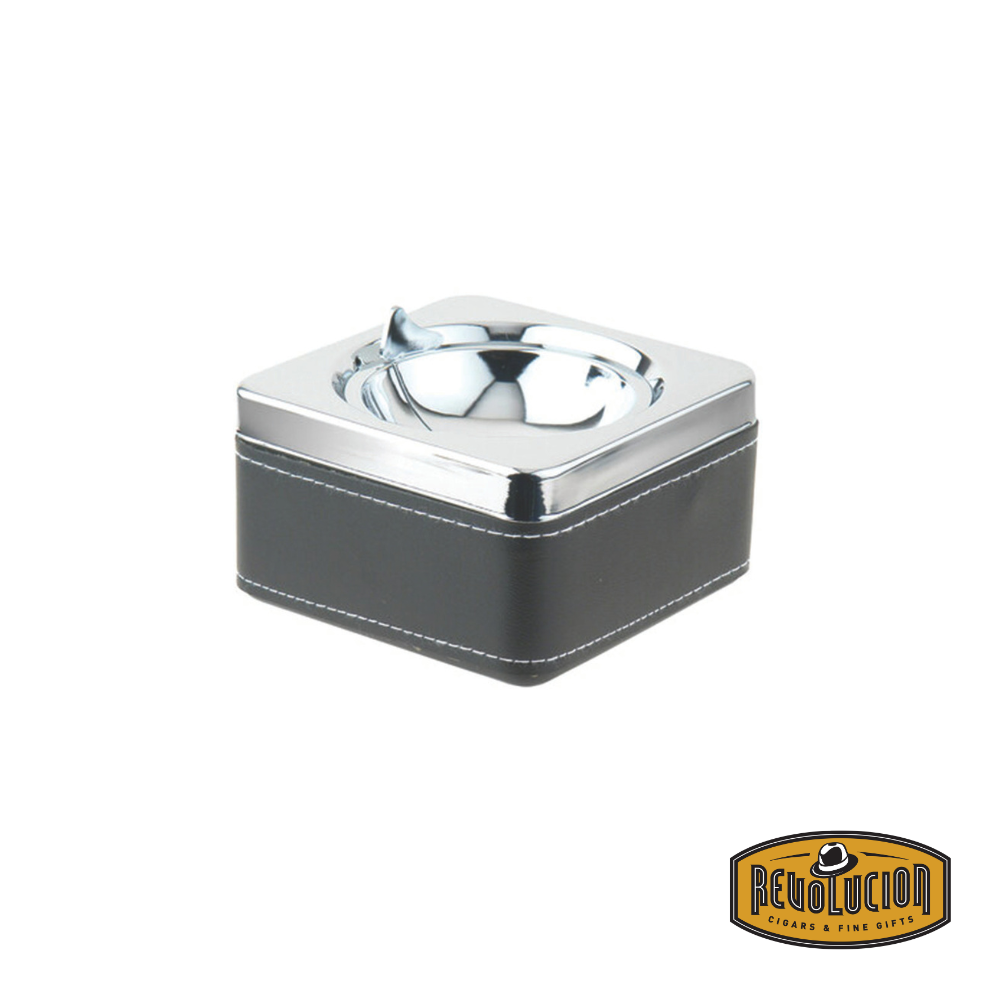 Visol Swivel Cigarette Ashtray with a sleek stainless steel body wrapped in elegant leather, offering a refined and modern look.