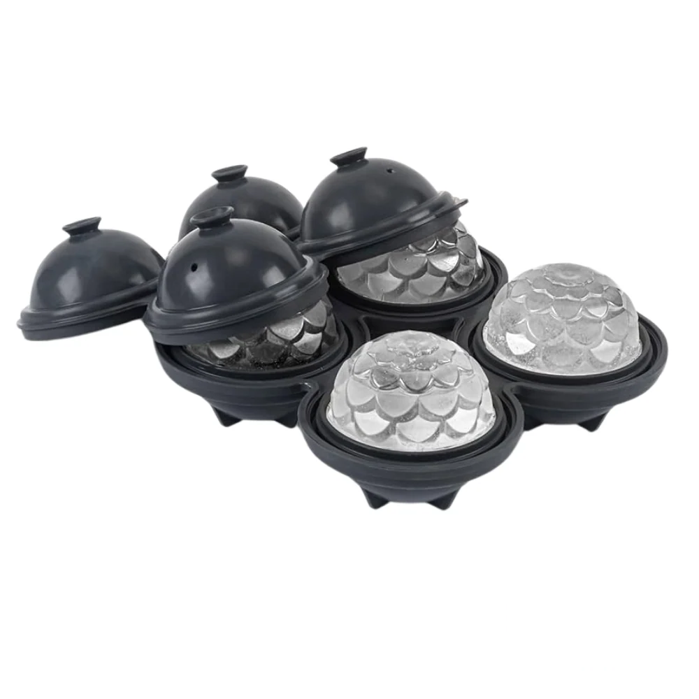 W&P Cocktail Ice Petal Tray in charcoal color filled with uniquely shaped petal ice, ready for use.