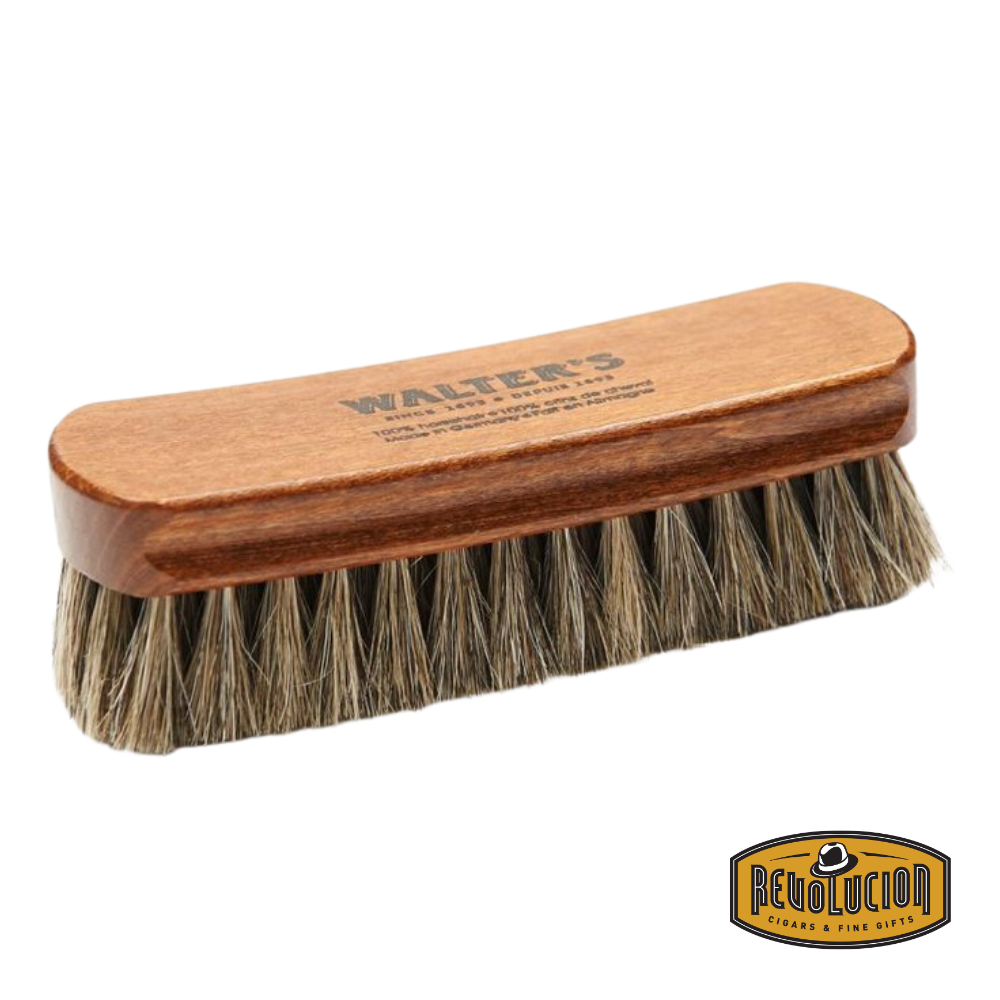 Close-up of the Walters Premium Horsehair Shoe Brush designed for cleaning and polishing leather shoes.