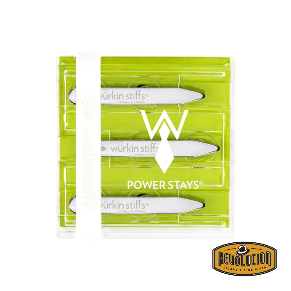 Wurkin Stiffs Power Collar Stay 2.5" shown in sleek metallic finish with magnetic buttons.