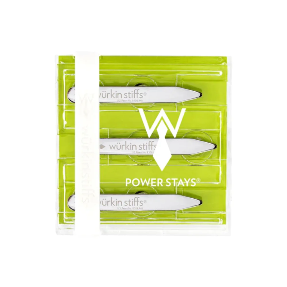 Wurkin Stiffs Power Collar Stay 2.5" shown in sleek metallic finish with magnetic buttons.