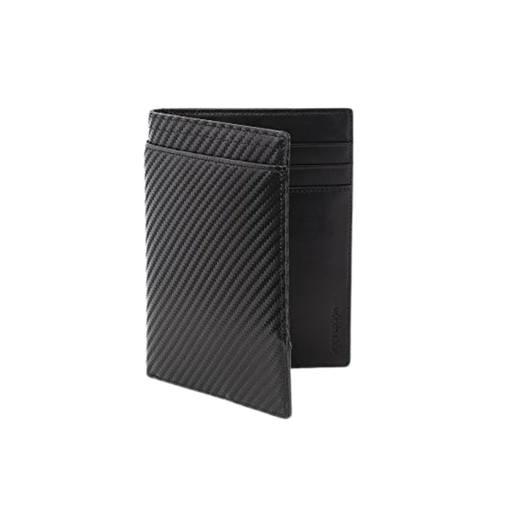 Würkin Stiffs Slim Bifold Leather RFID Carbon Euro Passport Wallet, featuring a sleek black leather design with a carbon fiber texture and RFID-blocking technology for enhanced security.