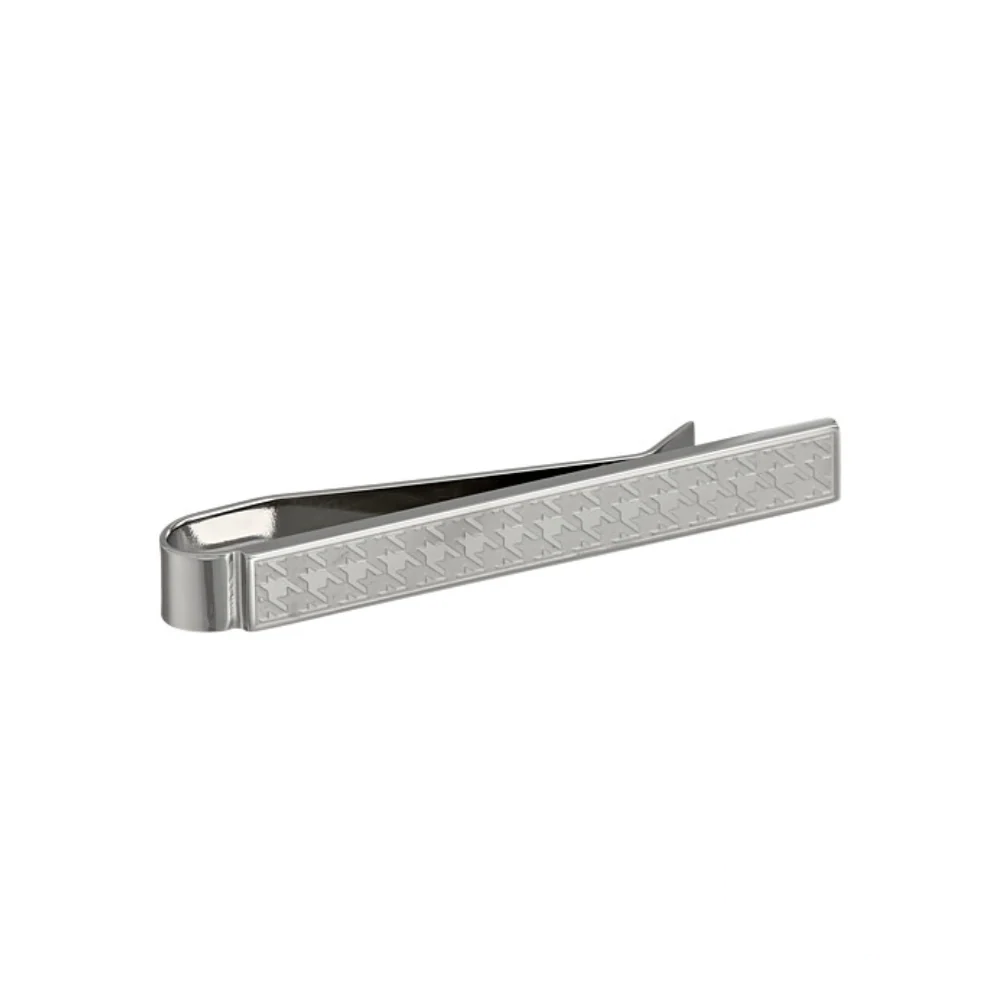 A Wurkin Tie Bar featuring a houndstooth pattern, showcasing its sleek and modern front design.