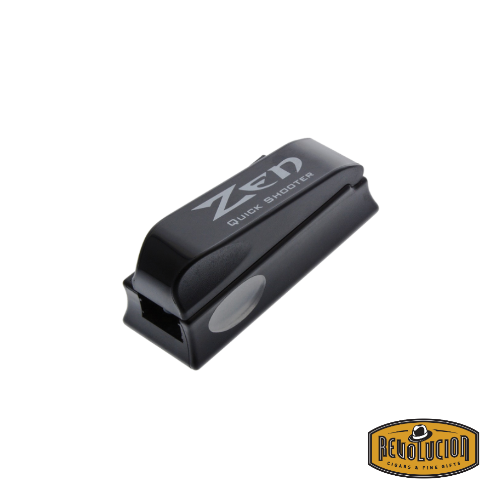 Zen Quick Shooter cigarette injector in sleek black design with silver branding, designed for quick and easy cigarette rolling.