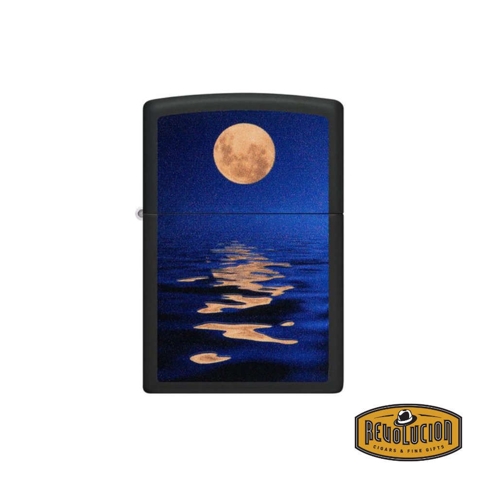 Closed Zippo Moon Sunset Design Lighter, featuring a stunning celestial scene with a sunset and moon.