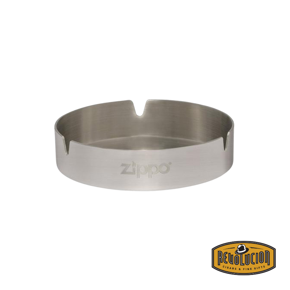 Front view of the Zippo Round Stainless Steel 3 Cigar Ashtray, featuring a sleek, polished stainless steel design with three dedicated cigar rests.