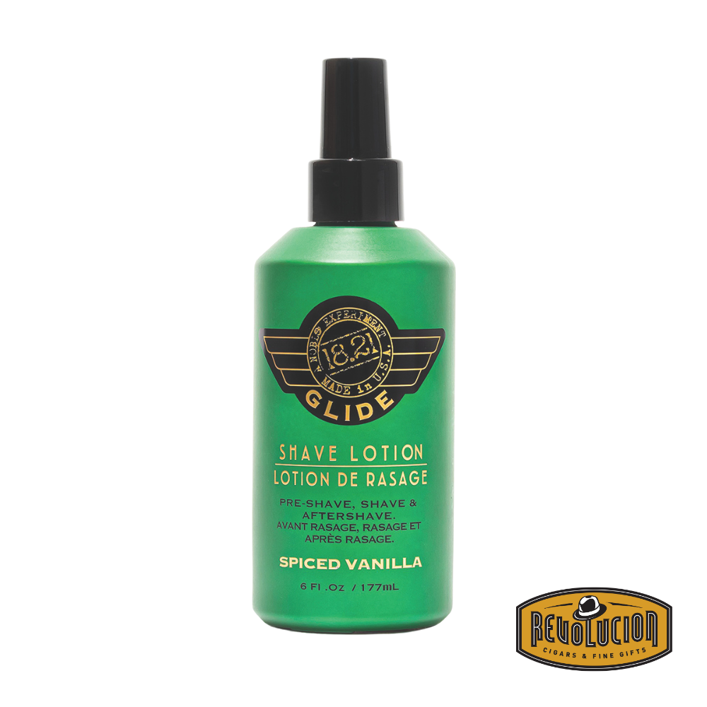 18.21 Man Made Spiced Vanilla Glide Shave Lotion – Front of bottle.