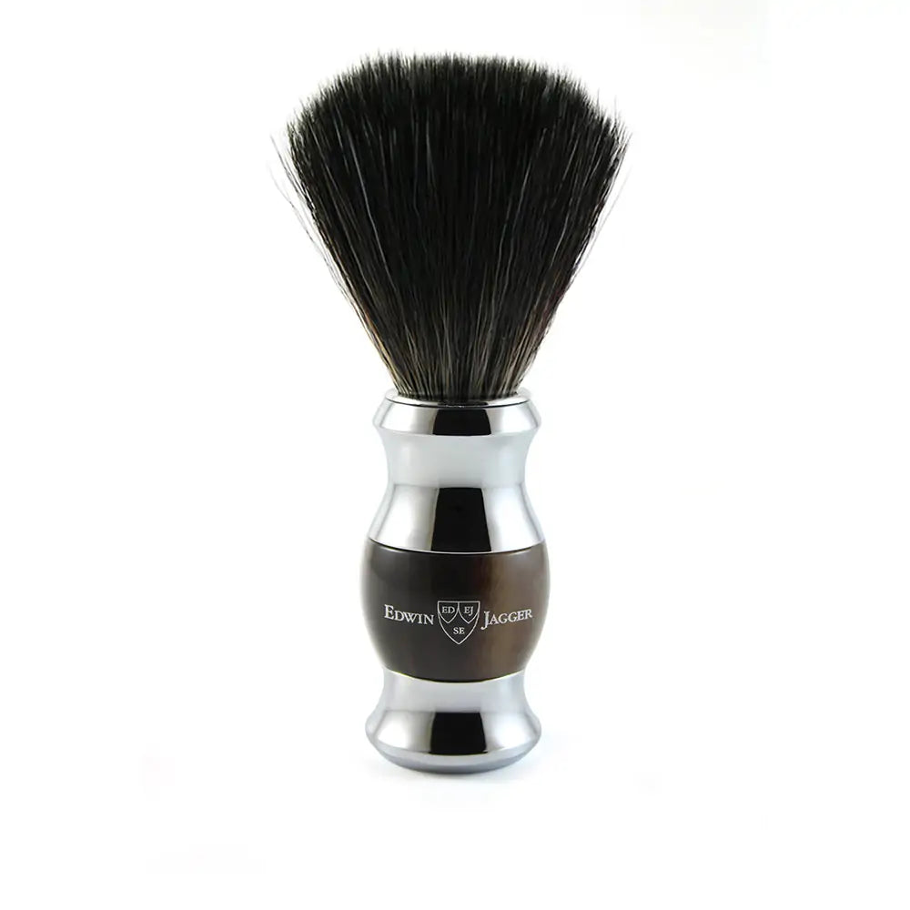 Edwin Jagger Imitation Light Horn &amp; Chrome Shaving Brush (Black Synthetic)