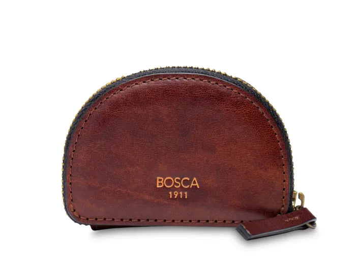 Bosca Unisex Zipper Leather Coin Purse Key Fob Dark Brown