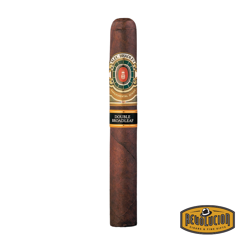 Alec Bradley Double Broadleaf Toro cigar with a dark, oily wrapper and a detailed band showcasing the brand&#39;s signature design.