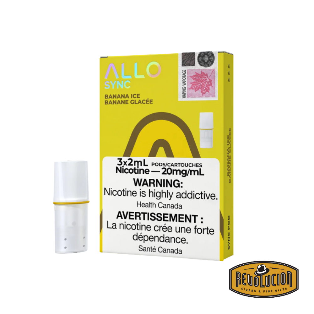 Allo Sync Pod in Banana Ice flavor, a prefilled vape pod combining smooth, ripe banana taste with a cool menthol finish.