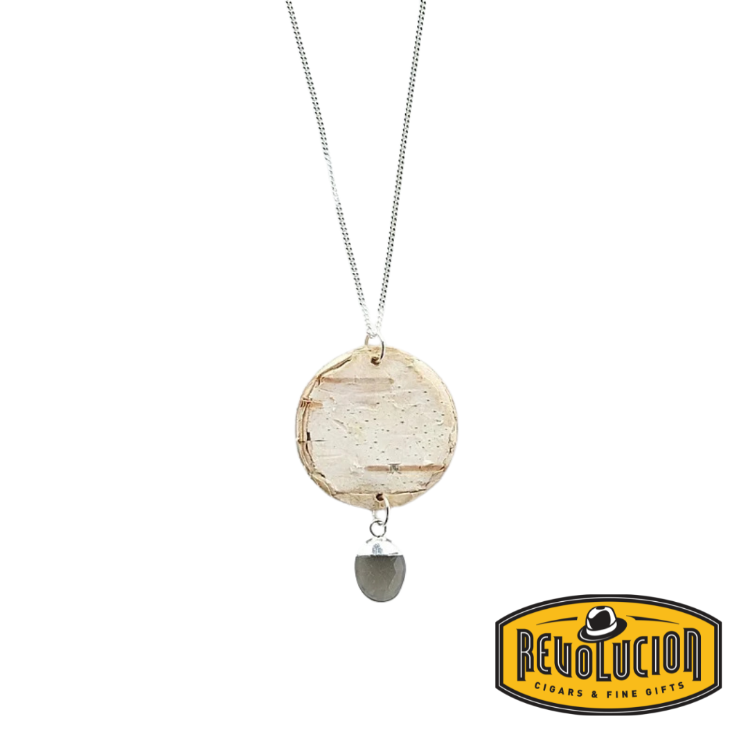 Steorra Birch Bark Necklace with Oval Grey MoonStone