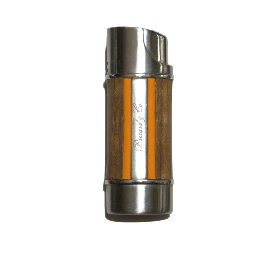 Brizard &amp; Co Nano Single Flame Lighter - Curly Walnut &amp; Racing Orange