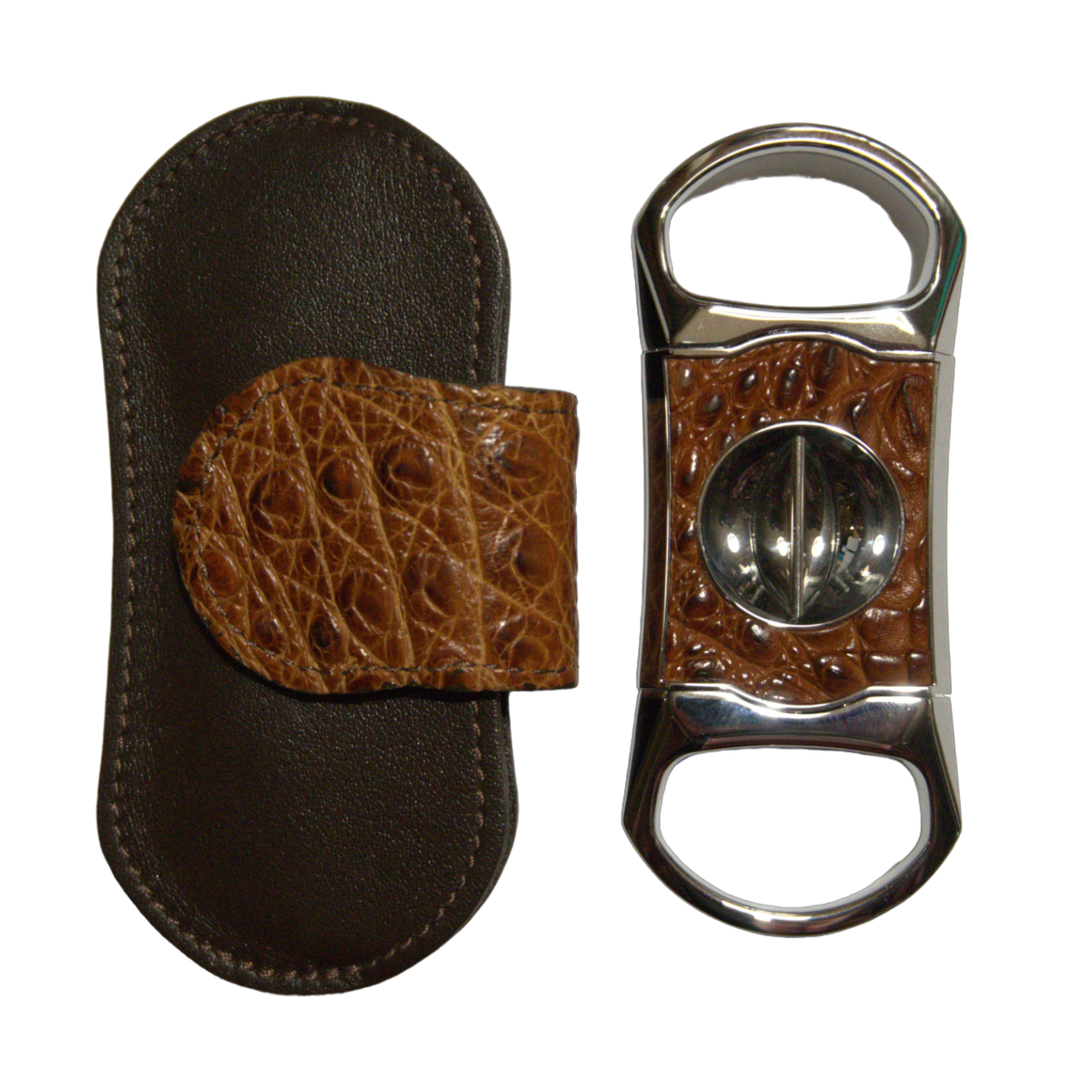 Brizard &amp; Co. The &quot;V&quot; Cigar Cutter - Genuine Caiman Cognac &amp; Coffee