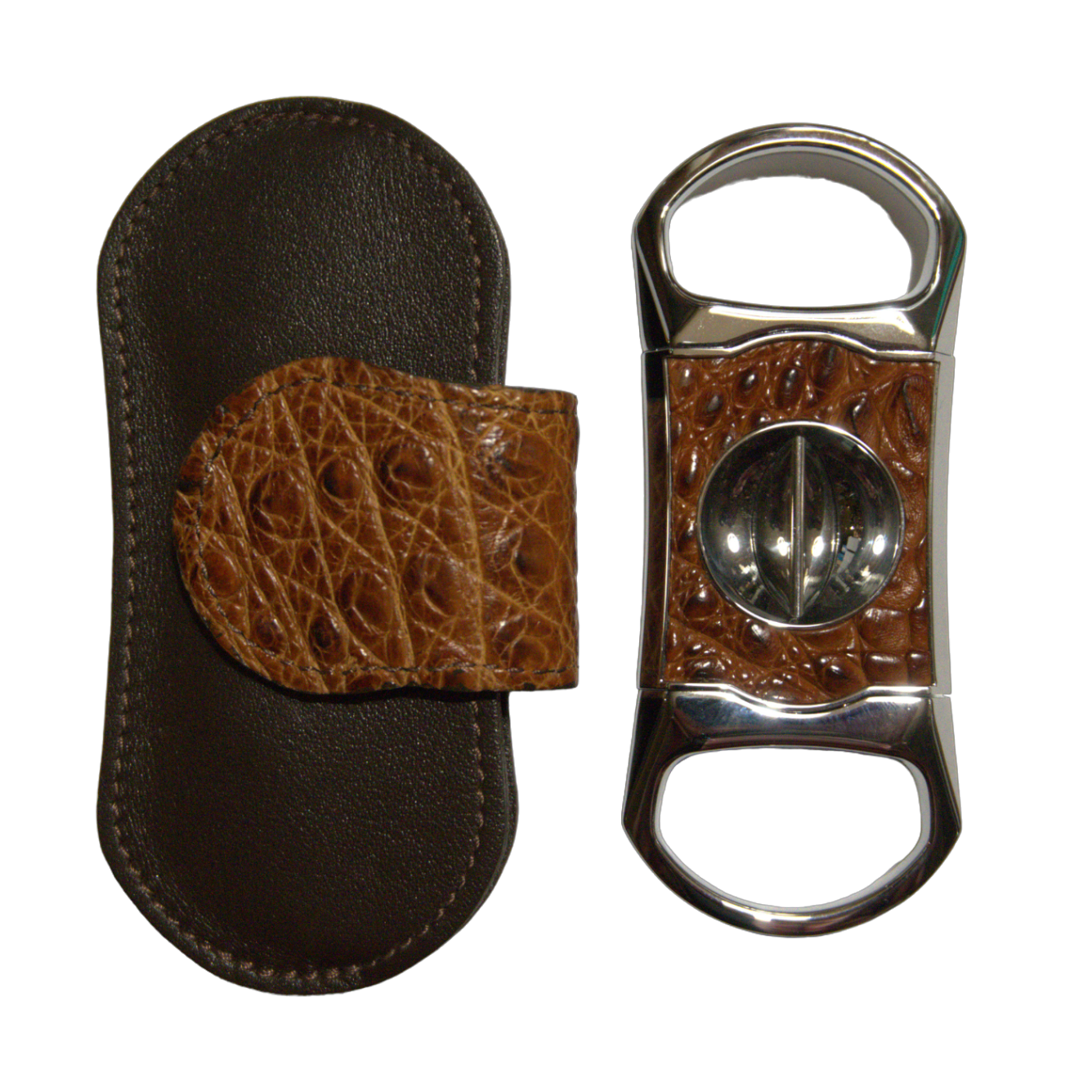 Brizard & Co. The "V" Cigar Cutter - Genuine Caiman Cognac & Coffee