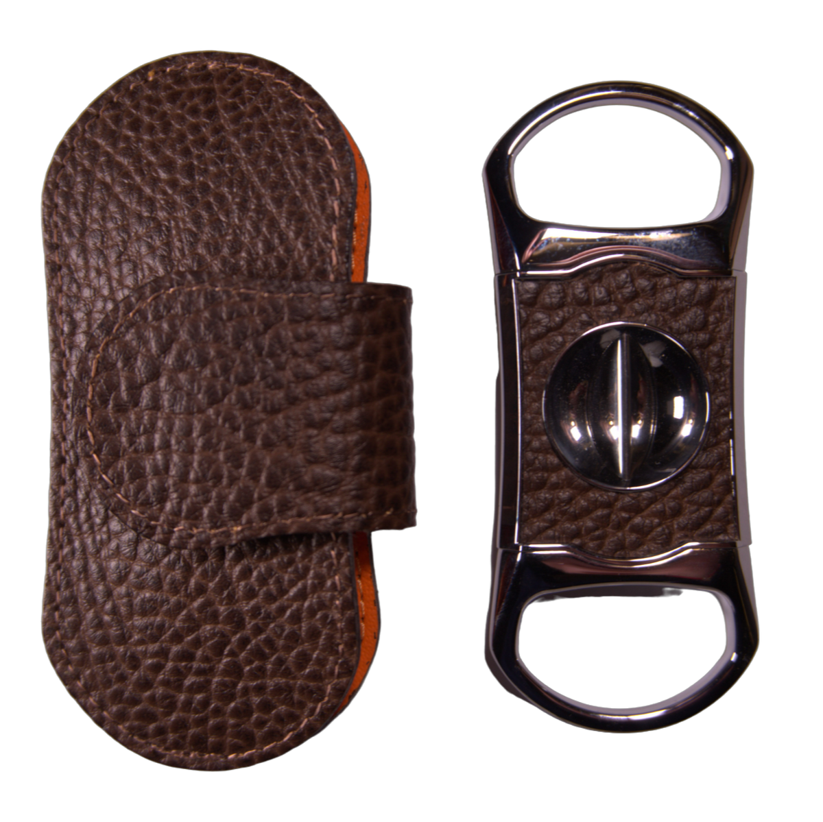 Brizard &amp; Co. The &quot;V&quot; Cigar Cutter - Nappa Brown &amp; Orange