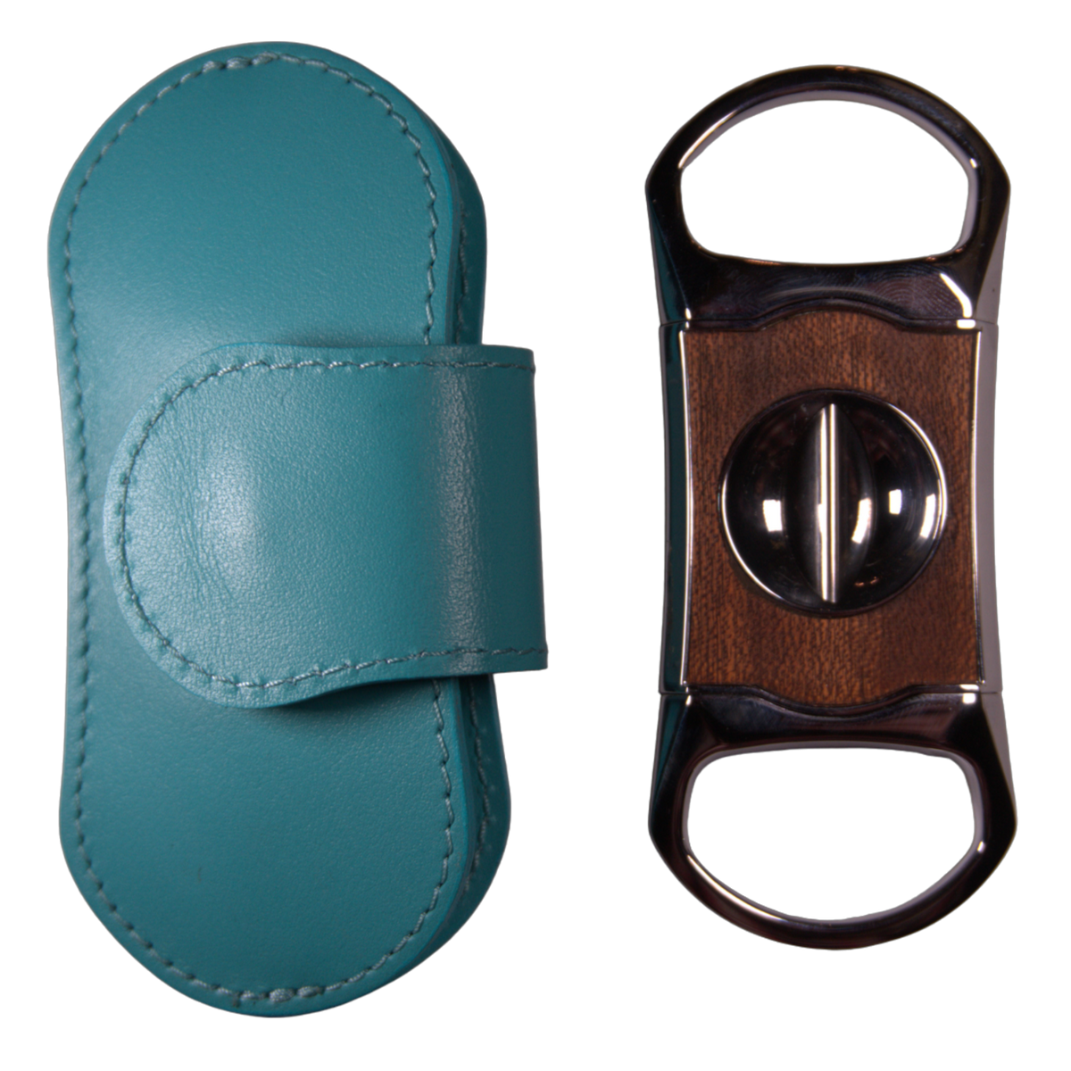 Brizard &amp; Co. The &quot;V&quot; Cigar Cutter - Positano Turquoise &amp; African Mahogany