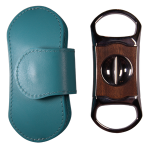 Brizard & Co. The "V" Cigar Cutter - Positano Turquoise & African Mahogany