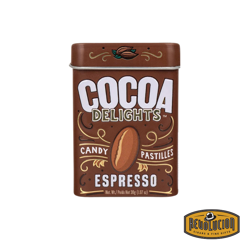 A single tin of Big Sky Mints Cocoa Delights Espresso, showcasing the elegant packaging.