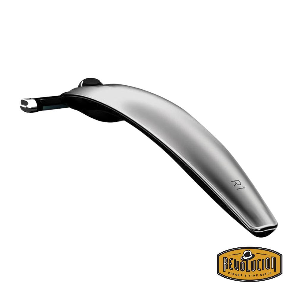 Angled perspective of the Bolin Webb R1 Argent Razor highlighting its sleek design.
