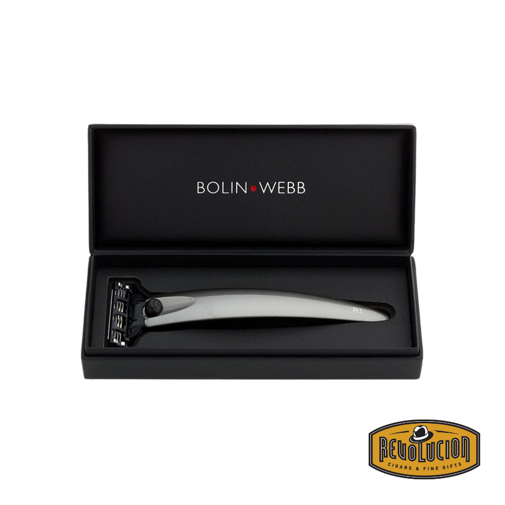 Bolin Webb R1 Graphite Razor displayed with its branded box.