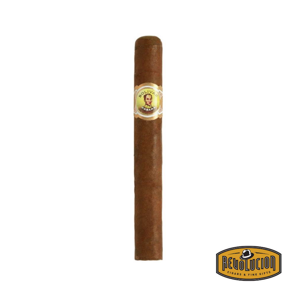 Bolivar Petit Corona – a full-strength Cuban cigar in a traditional petit corona format, wrapped in a rich, dark brown leaf and adorned with the classic gold, red, and green Bolivar band.