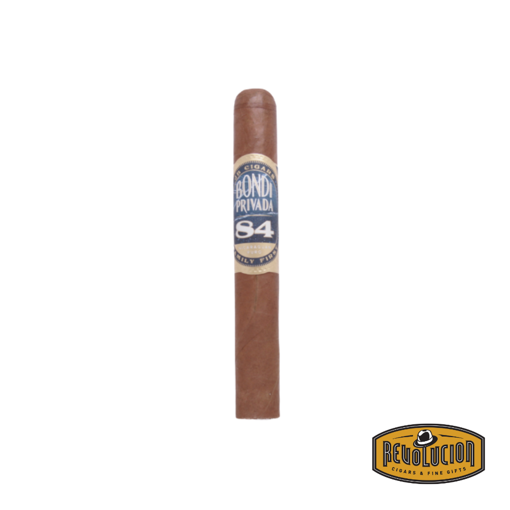 Bondi Privada 84 Robusto – a sleek, medium-strength Nicaraguan cigar in classic robusto size, featuring a smooth, slightly oily wrapper and precise, compact construction.