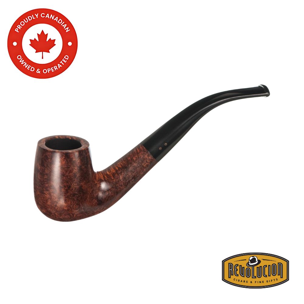 Brigham Algonquin #23 Smoking Pipe – a classic bent smoking pipe with a warm, reddish-brown briar bowl and a smooth black acrylic stem, showcasing a traditional, refined Canadian design.