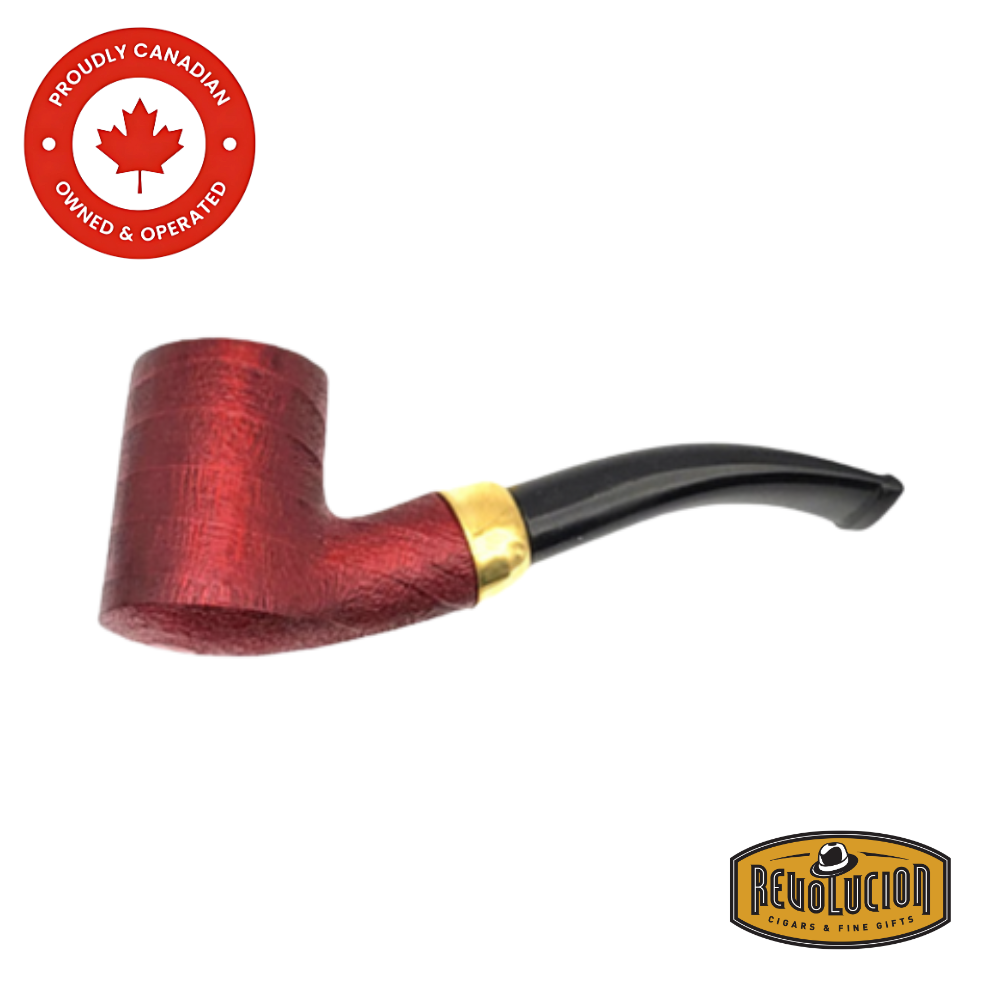Brigham Anton Pipe - Maple Red Sand #06 Smoking Pipe featuring a rich red sandblasted finish and a sleek black stem, captured in a detailed side profile.