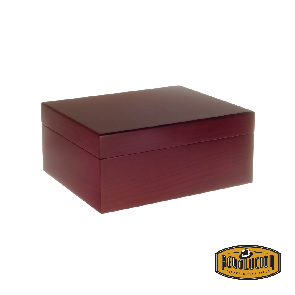 Brigham Celestial Matte Finish Cigar Humidor - 50 Count in a rich cherry finish, featuring a warm, classic wood grain for a refined look.